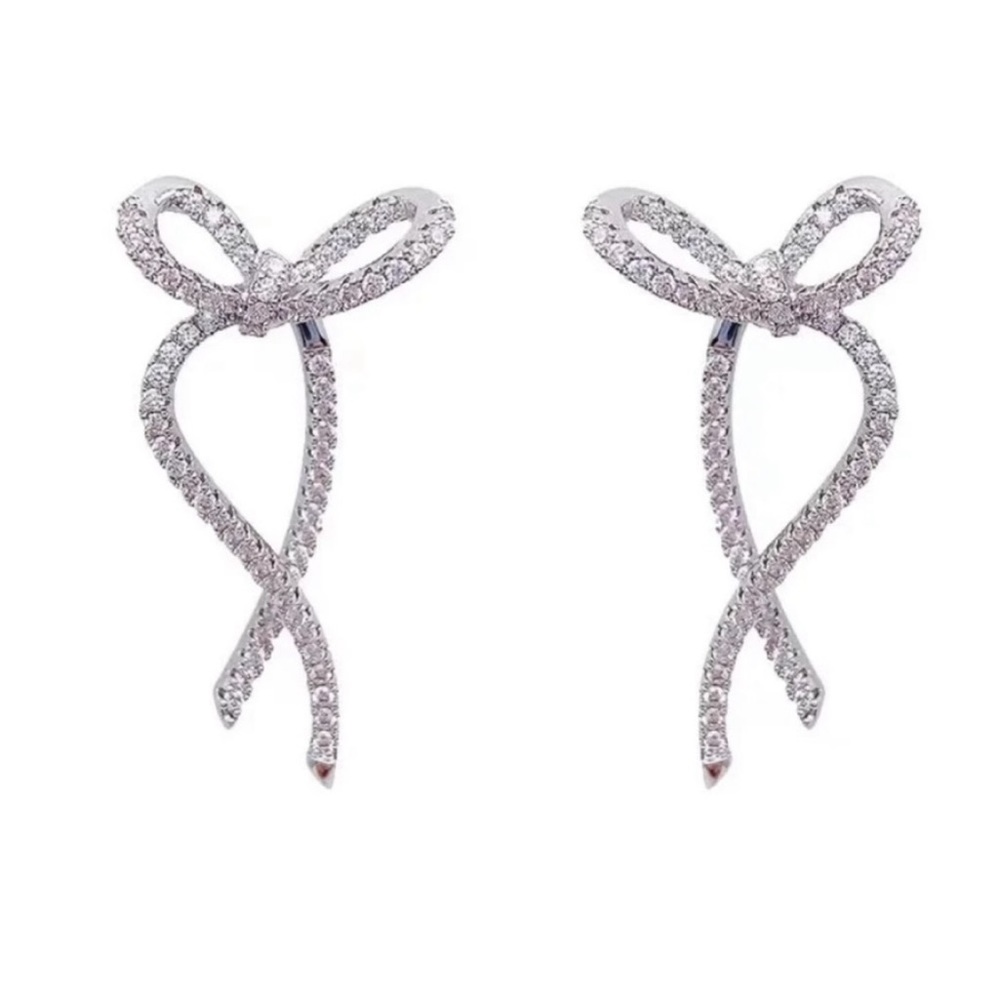 Silver Front Back 2 Piece Bow Earrings